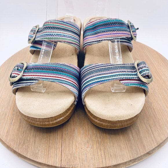 Dansko Sophie Sandals Womsns 9 40 Blue Leather Double Strap Slides Peep - Picture 2 of 12